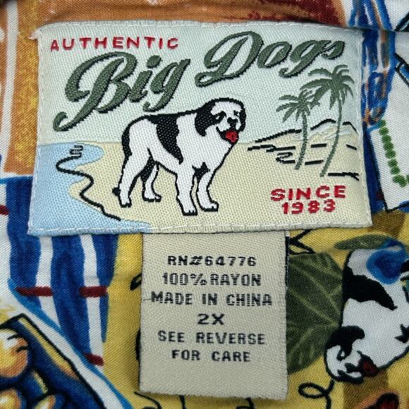 Big Dogs Hawaiian Camp Shirt Trader Dogs Rum Button Front Rayon Blue XXL 2XL - Picture 4 of 5